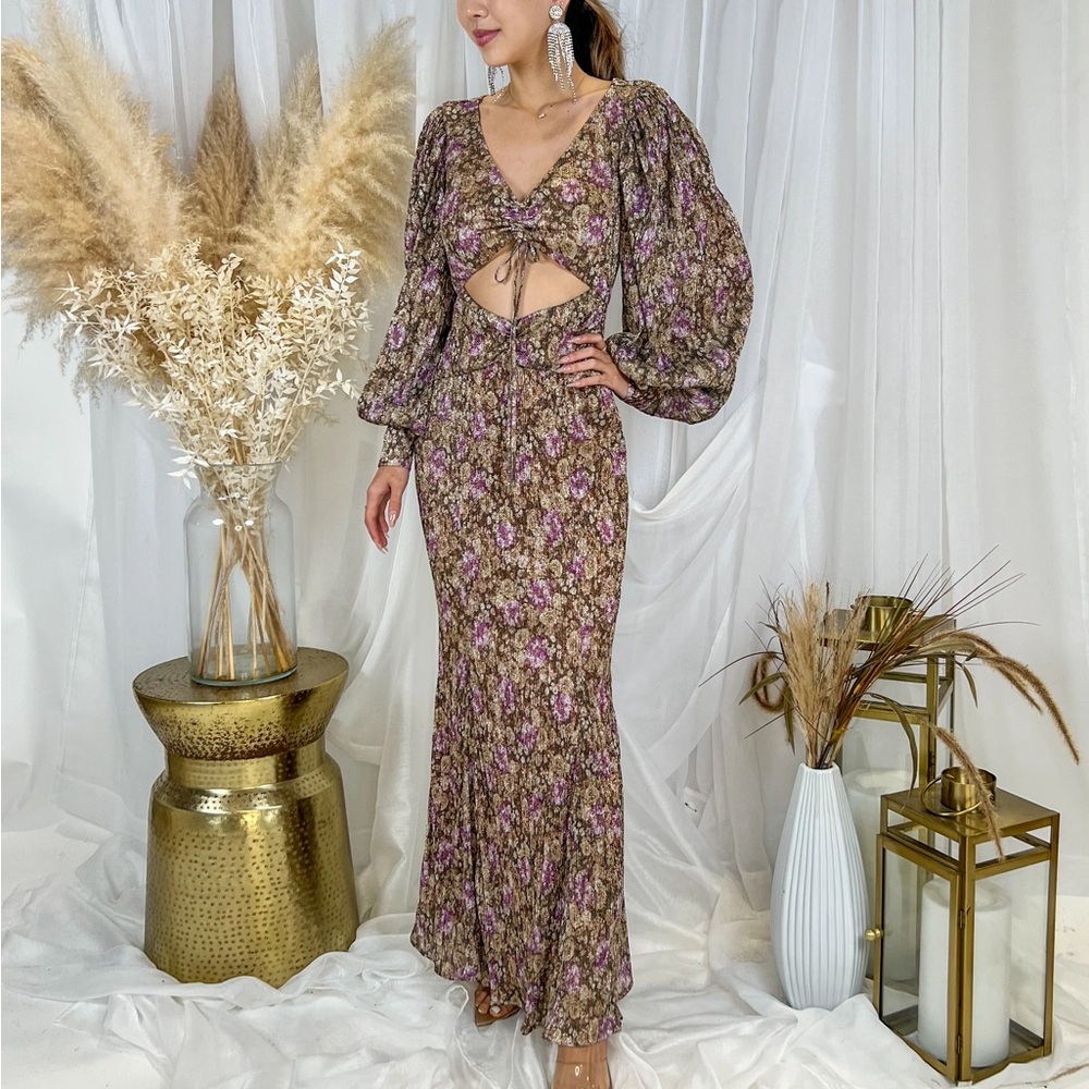 NWT For Love & Lemons Wynne Maxi Dress Shimmer Women’s Medium Cut-Out Sparkles - Picture 5 of 13